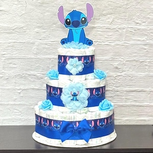 Stitch Diaper Cake Baby Shower 3 tier Diaper Cake Stitch Baby Shower Centerpieces Shower Decoration Table Centerpieces Baby Shower Gift image 1