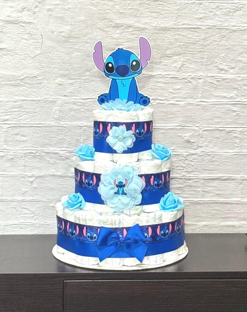Stitch Diaper Cake Baby Shower 3 tier Diaper Cake Stitch Baby Shower Centerpieces Shower Decoration Table Centerpieces Baby Shower Gift image 1