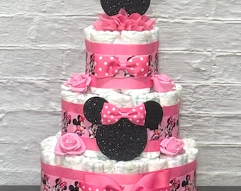 Minnie Mouse Diaper Cake Girl Minnie Mouse Baby Shower Girl Minnie Mouse Centerpieces Decoration Baby Shower Gift Baby Shower Decoration