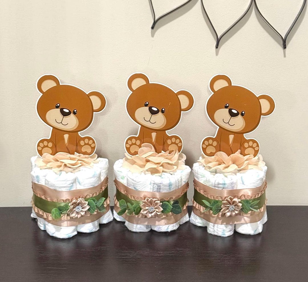 Teddy Bear Diaper Cakes (set of 3) - Boho Gender Neutral Baby Shower ...