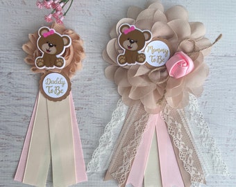 Teddy Bear Baby Shower Corsage, Teddy Bear Baby Shower Girl ,Teddy Bear Baby Shower Pin, Mommy Corsage, Mommy Pin, Mommy to be Ribbon