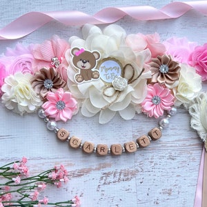 Teddy Bear Baby Shower Sash Teddy Bear Maternity sash Teddy Baby Shower Girl Pregnancy Sash Mom to be Sash Baby Shower Pin Baby Bump sash