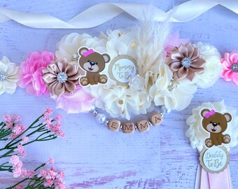 Faja de maternidad para baby shower con osito de peluche Faja de maternidad para baby shower con osito de peluche Cinturón de embarazo para niña Cinturón de maternidad con osito de peluche Faja para futura mamá para la barriguita del bebé