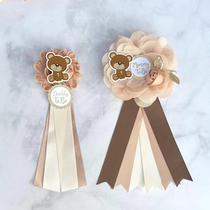 Ramilletes de osito de peluche para baby shower, prendedores de osito de peluche para baby shower, prendedores para futuras mamás y papás, ramillete de mamá, baby shower de género neutro, cinta para mamá