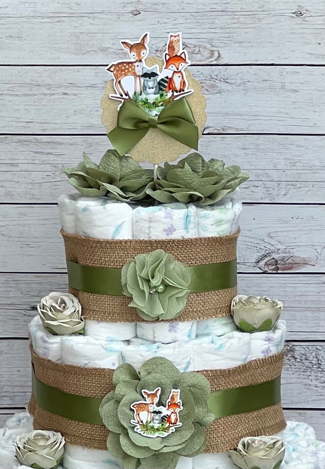 Woodland Diaper Cake Boy, 3 Tier Baby Shower Centerpiece - Etsy