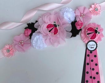 Pink Ladybug Baby Shower Maternity Sash , Mommy and Daddy Pins - Etsy