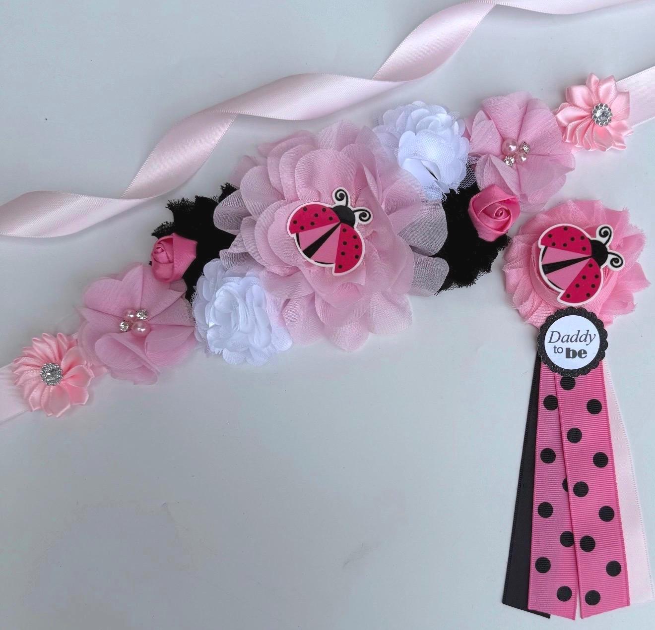 Pink Ladybug Baby Shower Maternity Sash , Mommy and Daddy Pins - Etsy