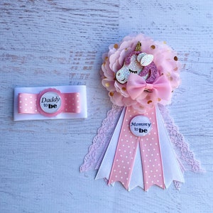 Mommy to Be Pin, Baby Shower Ribbon, Daddy to Be Button, Unicorn Baby  Sprinkle, Pink Unicorn Mom to Be Corsage, Dad to Be Ribbon, Keepsake 