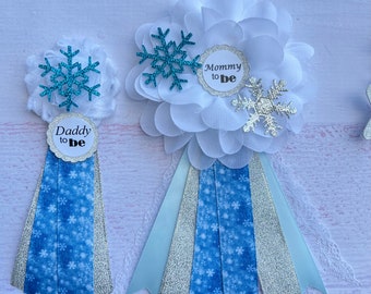 Winter Wonderland Baby Shower Corsage ,Winter Wonderland Baby Shower Pin, Snowflake Baby Shower Pin , Baby Shower Boy ,Mommy to be ribbon