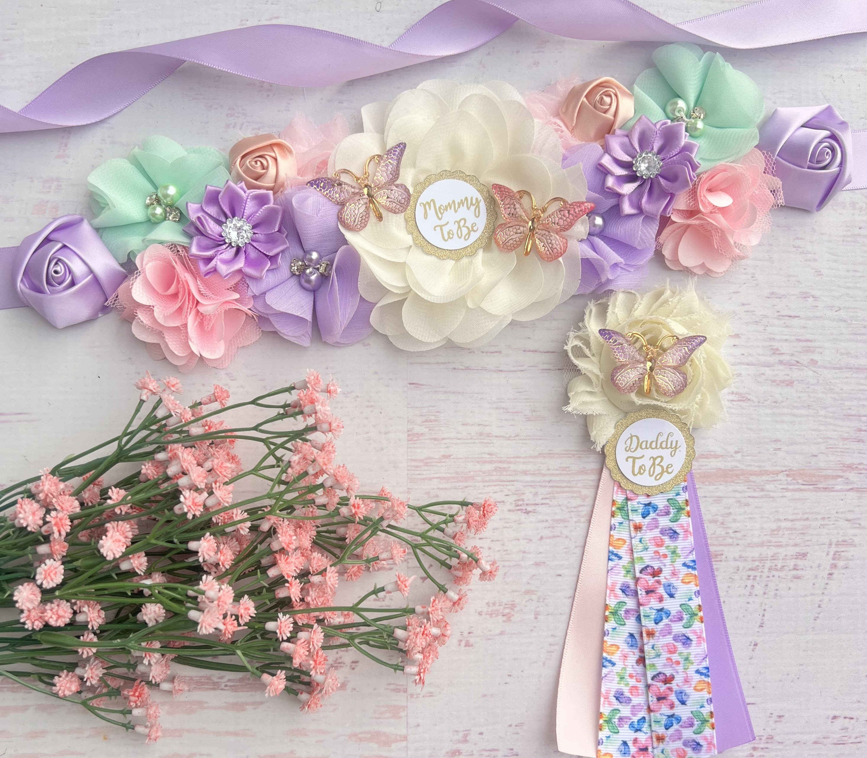 Multicolored Butterfly Baby Shower Maternity Sash Girl  display picture 1