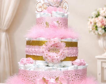 Princess Carriage Diaper Cake: 3-Tier Baby Shower Centerpiece