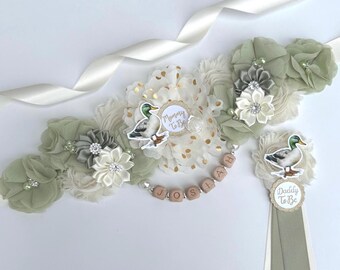 Mallard Duck Baby Shower Maternity Sash , Gender Neutral Corsages, Mom and Dad Pins
