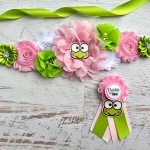 Frog Baby Shower Sash ,Frog Baby Shower Girl ,Mommy to be Sash ,Frog Maternity Sash , Daddy To Be Corsage, Frog Baby Shower