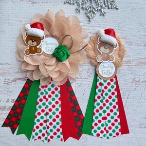 Santa Teddy Bear Baby Shower Corsage Santa Baby Baby Shower Mami y Papá para ser Pines, Mami para ser Corsage, Mami para ser Cinta, Santa Bebé