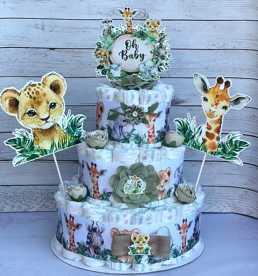 Safari Diaper Cake Jungle Baby Shower Baby Shower Centerpieces Decorations  Baby Shower Gift Baby Shower Decoration Gender Neutral Shower - Etsy, image size:1080x1157