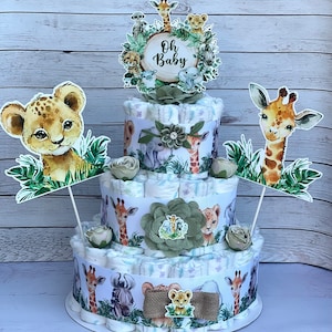 Safari Diaper Cake Jungle Baby Shower Baby Shower Centerpieces Decorations Baby Shower Gift Baby Shower Decoration Gender Neutral Shower