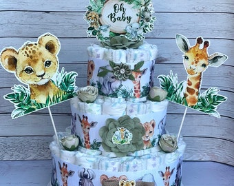 Safari Diaper Cake Jungle Baby Shower Baby Shower Centerpieces Decorations Baby Shower Gift Baby Shower Decoration Gender Neutral Shower