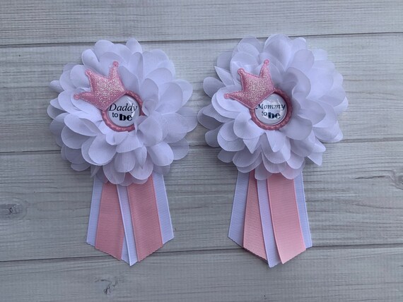 Maternity sash belt Pink white silver Crown princess baby shower w daddy to be