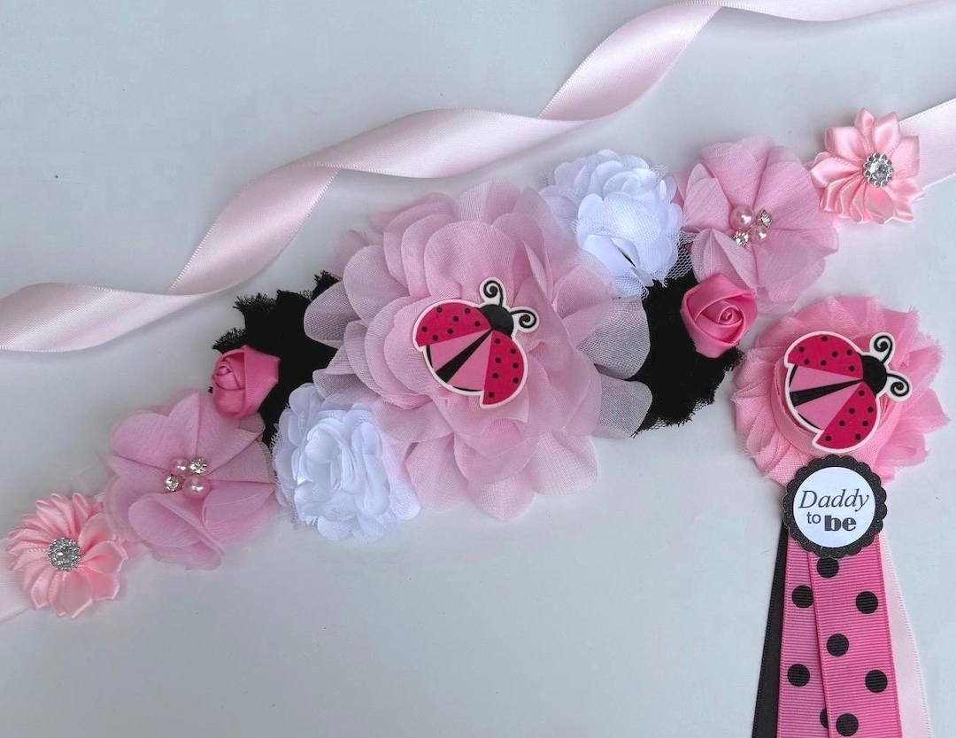 Pink Ladybug Baby Shower Maternity Sash , Mommy and Daddy Pins - Etsy