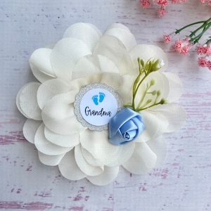 Blue Baby in Bloom Baby Shower Corsages Mom and dad Pins Baby In Bloom Baby Shower Corsages Boho Dusty Blue Baby Shower Pins Family Pins