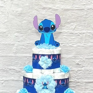 Stitch Diaper Cake Baby Shower 3 tier Diaper Cake Stitch Baby Shower Centerpieces Shower Decoration Table Centerpieces Baby Shower Gift image 5