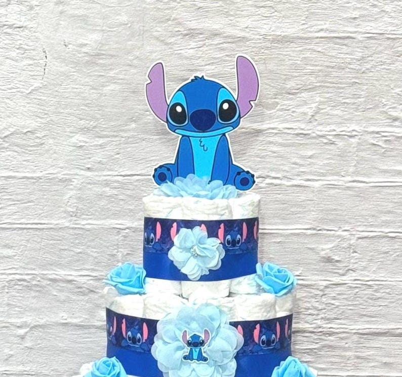 Stitch Diaper Cake Baby Shower 3 tier Diaper Cake Stitch Baby Shower Centerpieces Shower Decoration Table Centerpieces Baby Shower Gift image 5