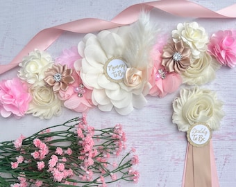 Pink Boho Baby Shower Sash Blush Pink Maternity Sash Pink Boho Baby Shower Girl Pregnancy Belt Mom to be Sash Pink Boho Maternity Belt