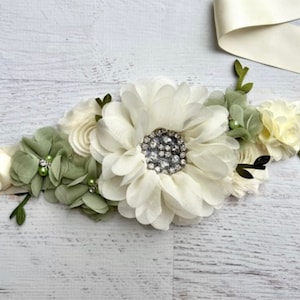 Greenery Baby Shower Sash Cream Olive Gold Maternity Sash Olive Gold Pregnancy Sash Mommy Sash Flower Sash Greenery Baby Shower Corsage Pin