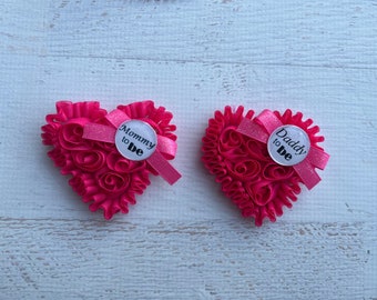 Valentine Baby Shower Corsage ,Shocking Pink Heart Baby Shower Corsage , Mommy to be pin ,Daddy To Be Pin, Valentine Baby Shower for Mommy