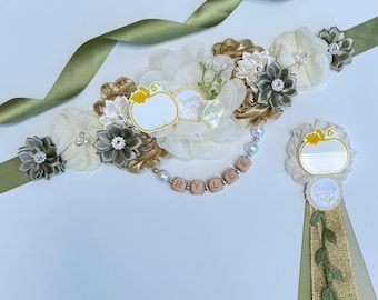 Pumpkin Baby Shower Maternity Sash ,Gender Neutral Mommy and Daddy  Corsage
