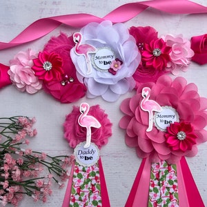 Flamingo Baby Shower Sash, Cinturón de maternidad de flamenco, Faja de maternidad de flamenco, Mami para ser faja, Faja de embarazo, Baby Shower Girl, Baby Bump