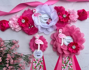 Flamingo Baby Shower Sash, Cinturón de maternidad de flamenco, Faja de maternidad de flamenco, Mami para ser faja, Faja de embarazo, Baby Shower Girl, Baby Bump