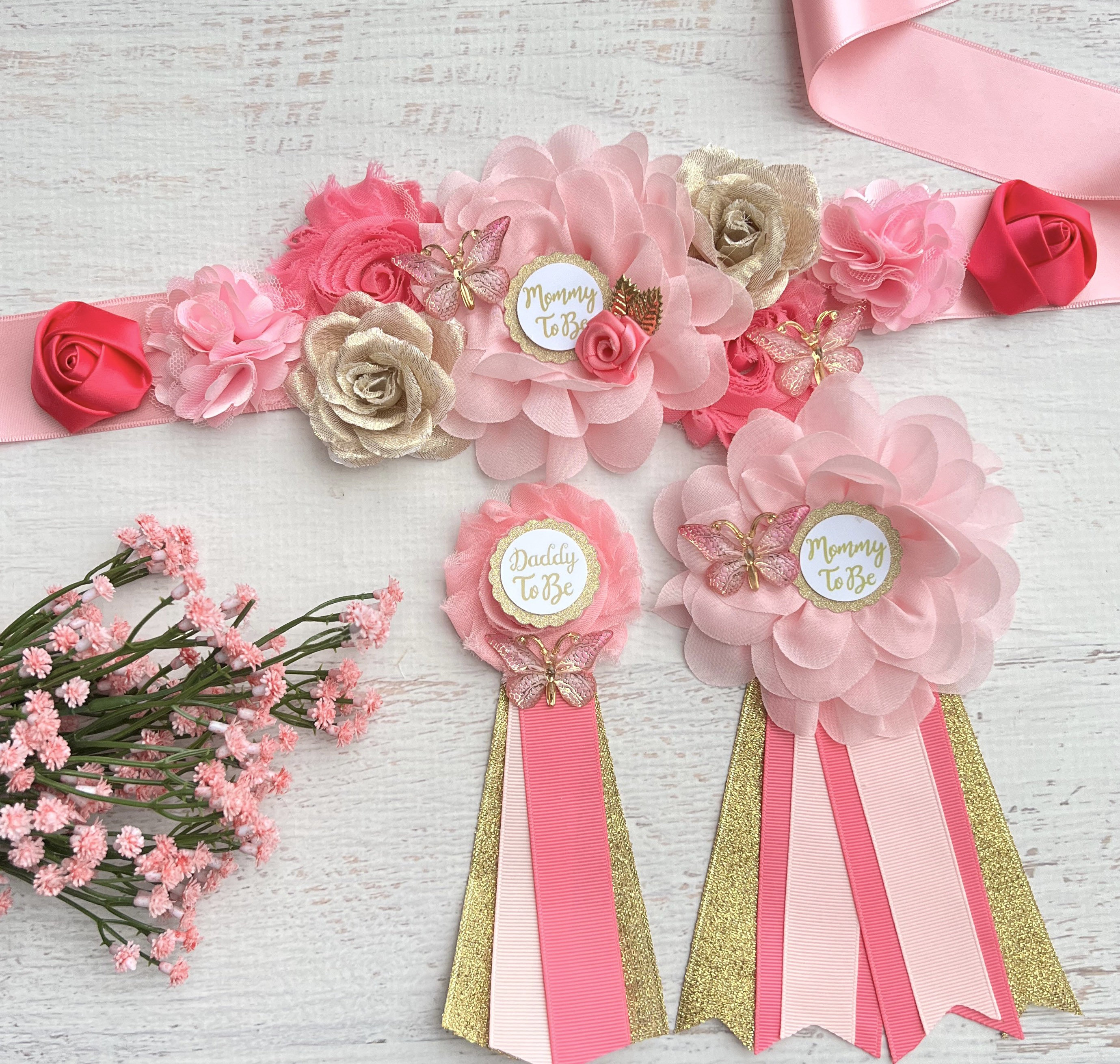 3-0619 POLBoho Lace Belt with Double Pink Flower Accents Pink Magnolia Wide Embroidered Belt – Artesana Love main image 3