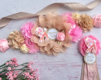 Bambi Baby Shower Sash Girl, Bambi Maternity Sash Girl, Deer Baby Shower Sash Belt ,Mommy to Be , Deer Maternity Belt, Baby Shower Pin