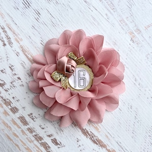 Personalized Rose Gold /Gold Flower Birthday Corsage ,Birthday Party Pin, Birthday Badge ,Choose The Number & Color Birthday Pin