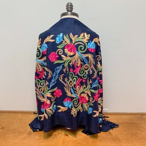 Mexican Embroidered Shawl/ Scarf Navy