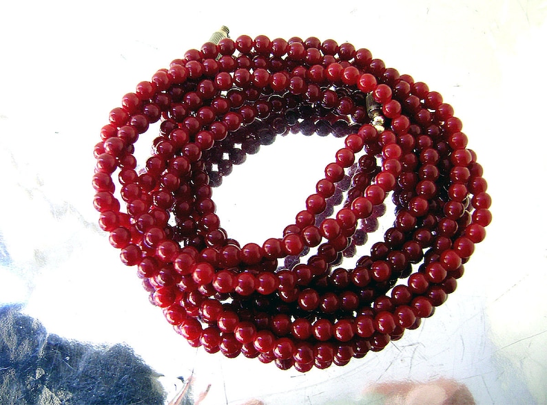 Vintage Dark Red Carnelian Necklace Natural Gemstone 3 Strand Choker image 6