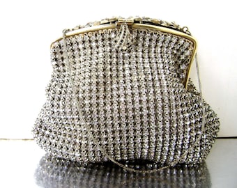 Art Deco French Rhinestone Bag Filigree Frame Small Evening Purse 1930s