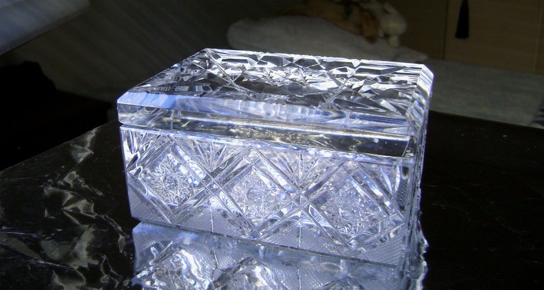 Vintage Bohemian Brilliant Cut Crystal Jewelry Dresser Trinket Box Heavy Czech c. 1960s image 1