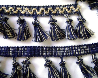 Vintage CottonTassel/Fringe Blue Beige Trim 8 Yards Passementerie One Piece NOS 70s