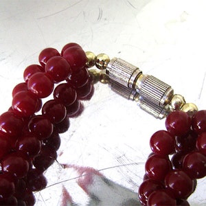 Vintage Dark Red Carnelian Necklace Natural Gemstone 3 Strand Choker image 5