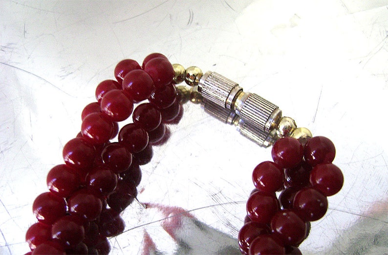 Vintage Dark Red Carnelian Necklace Natural Gemstone 3 Strand Choker image 5