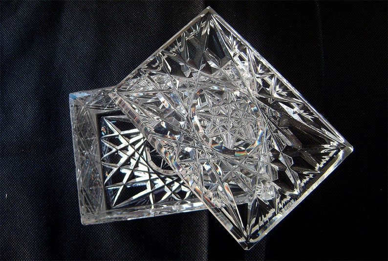 Vintage Bohemian Brilliant Cut Crystal Jewelry Dresser Trinket Box Heavy Czech c. 1960s image 2