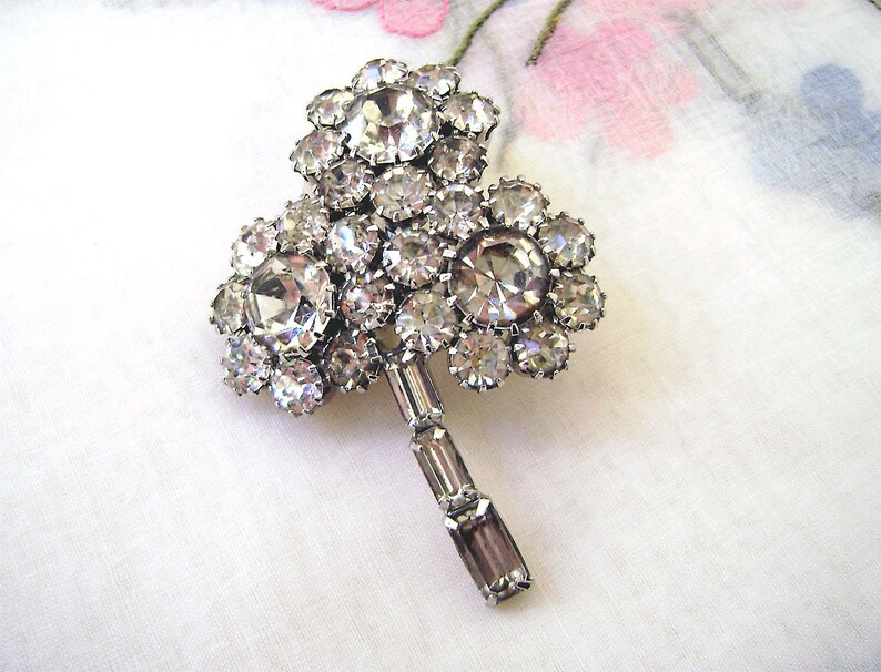 Vintage Juliana Brooch Three Flower Crystal Baguette Rhinestone Large D & E Pin image 7