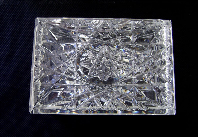 Vintage Bohemian Brilliant Cut Crystal Jewelry Dresser Trinket Box Heavy Czech c. 1960s image 4