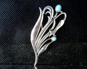 Art Nouveau Sterling and Turquoise Lily  of The Valley Brooch