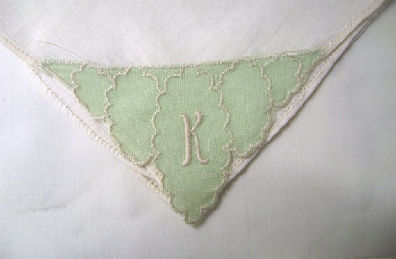 3 Vintage  Initial E K Handkerchiefs Hand Embroid… - image 3