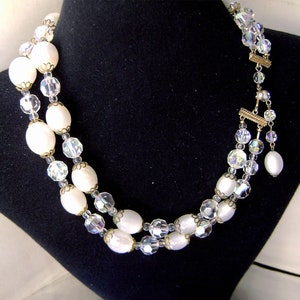 Vintage Marvella Necklace Crystal AB and White Moonglow Lucite 2 Strand 1960s image 6