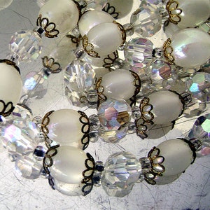 Vintage Marvella Necklace Crystal AB and White Moonglow Lucite 2 Strand 1960s image 3