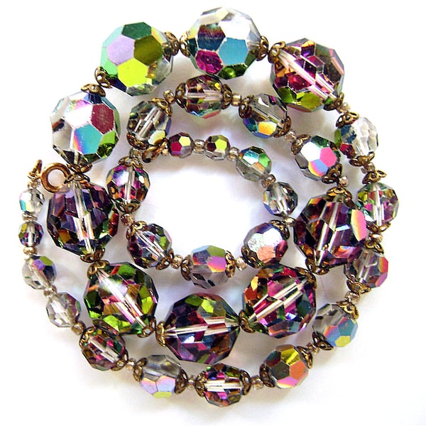 vintage collier de perles de cristal Vitrail foncé Swarovski rares